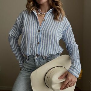 beachlunchlounge Light Blue and White Striped Blouse